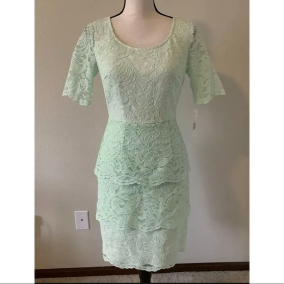 Antonio Melani Sz 6 Mint Green Tiered Scalloped Lace Sheath Shift Dress - Picture 4 of 10